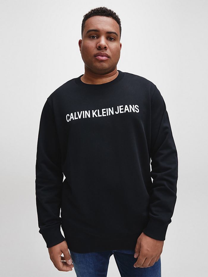 Panske Mikiny Klein - Calvin Klein Plus Size Logo Čierne Outlet